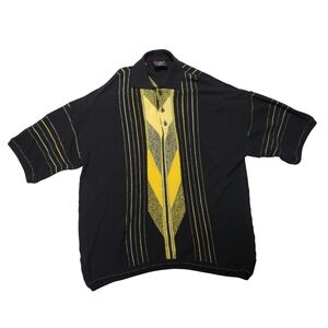 Vintage 90s Bergati 3D Knit Polo Shirt Coogi Style Short Sleeve 4XL Yellow Black